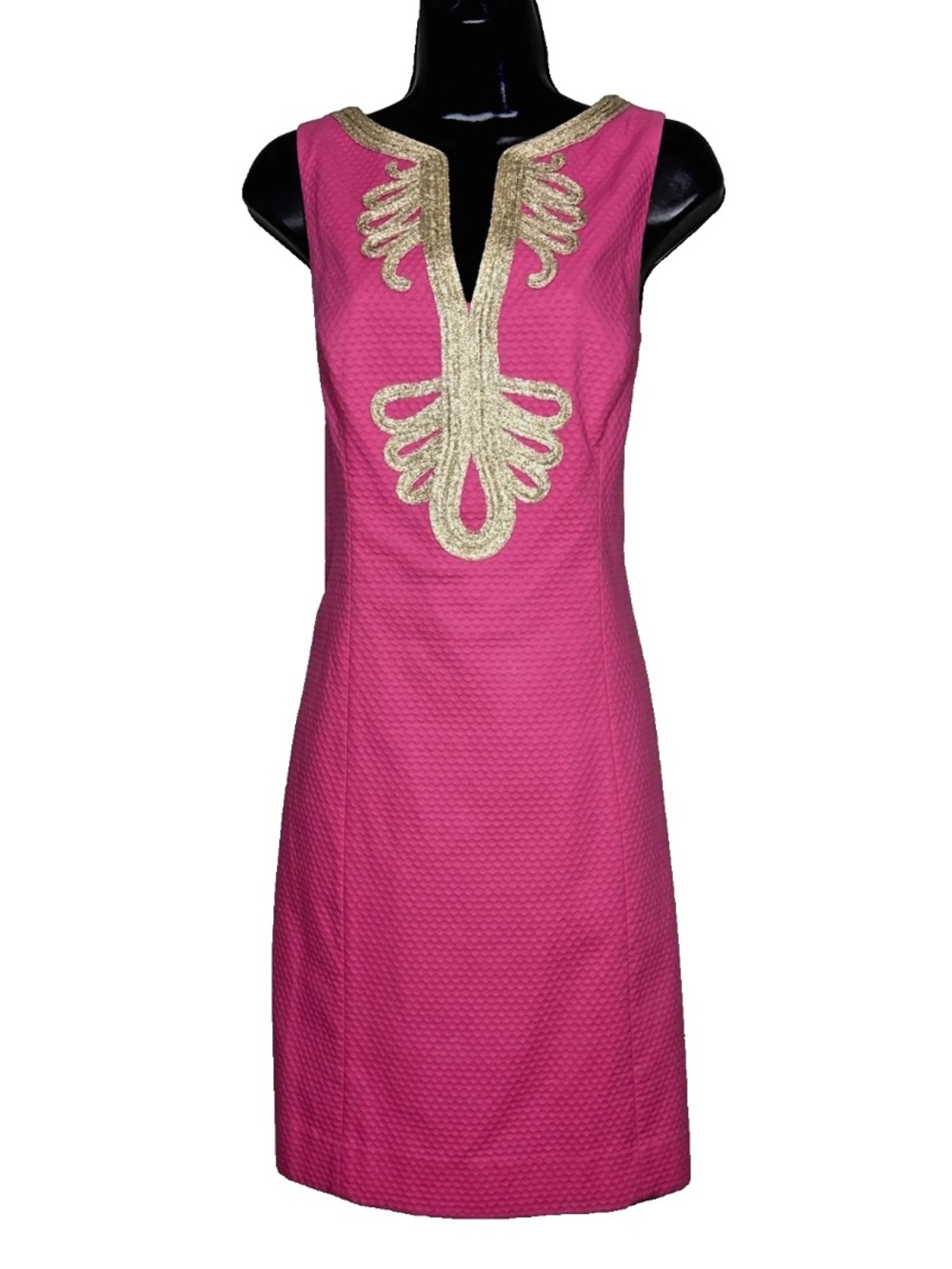 Lilly Pulitzer 10 Janice Shift Dress Hotty Pink Gold Soutache